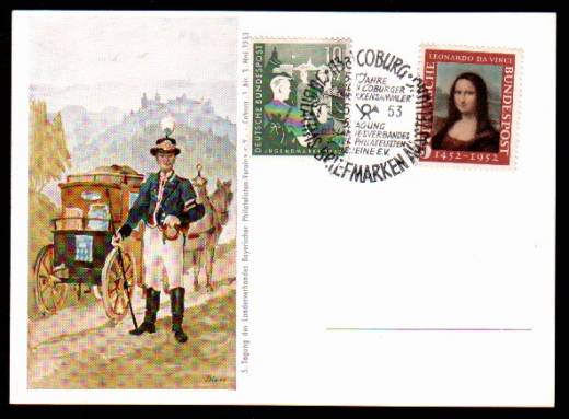BRD Nr. 153 Jugend 1952 a. Sonderkarte SST Coburg Briefmarkenausstellung