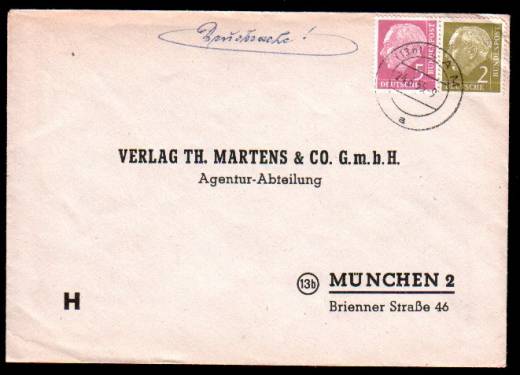 BRD MiF Heuß Nr.177+179 a. DS von Lam - München