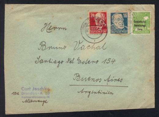 SBZ Auslandsbrief Köpfe I Dresden / Buenos Aires