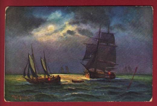Schifffahrts-AK Brigg bei Vollmond 1910 m. EF DR Nr. 85Ib Quedlinburg