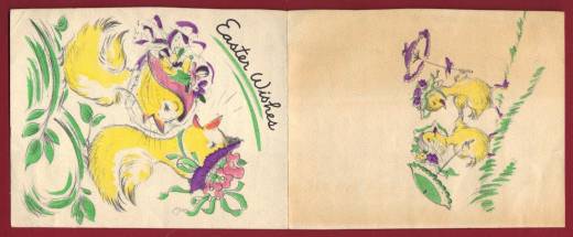 Grußkarte Ostern, Kücken mit Hut, v. 1949