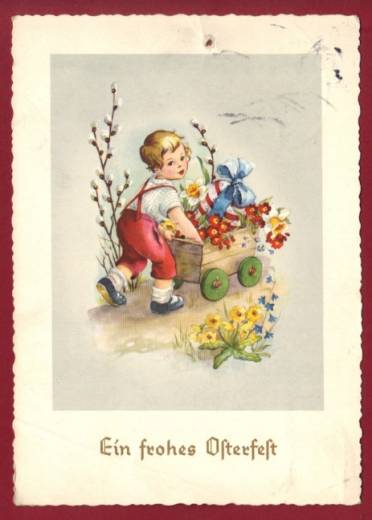 Greeting Card Easter w. Railway post Munich Stuttgart 1957