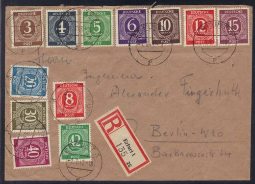 Neue Portoperiode 1.3.46 Erfurt, m. Nr. 930 + 921