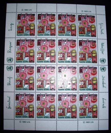 UNO NEW YORK Fried. Hundertwasser Erklärung der Menschenrechte Kleinbogen NR. 438