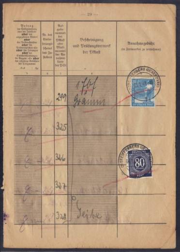 935a EF als Annahmegebühr auf Posteinlieferungsbuchseite aus GREIFENBERG
