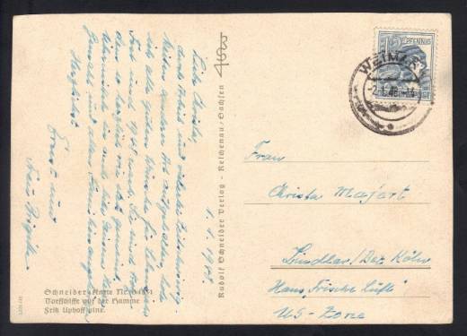 EF Nr.947 auf Fernpostkarte / Weimar 2.1.48