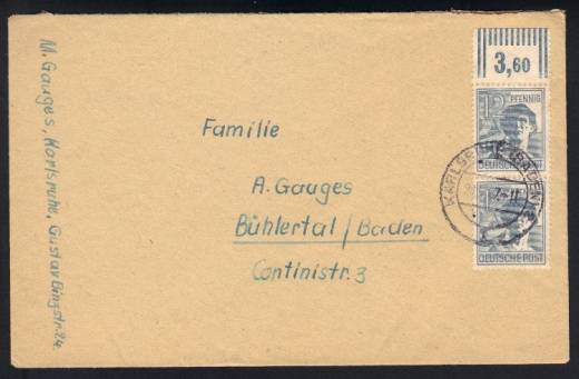 MeF Nr.947 (2) W OR auf Fernbrief 1.GS / Karlsruhe 28.5.47