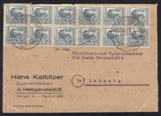 MeF Nr.947 (20) RRR! auf Firmenfernbrief 1.GS 10-fach Ost / SST Heiligenstadt 31.7.48 Letzttag