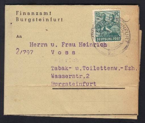 EF Nr.949 auf kleinem Amtsfaltbrief 1.GS innerhalb von Burgsteinfurt 16.9.47