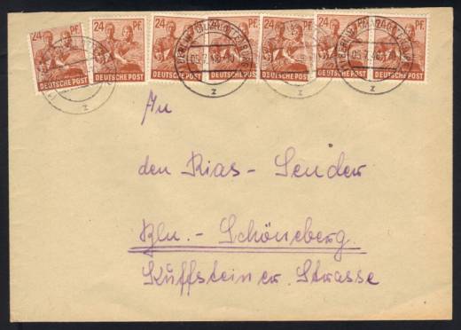 MeF Nr.951 (7) auf Ortsbrief 1.GS 10-fach Berlin an den RIAS / Berlin 5.7.48