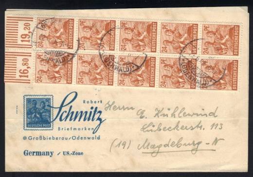 MeF Nr.951 (10) W OR a. illustr. Firmenfaltbrief-Fern 1.GS 10-fach West / DR-Altstempel Großbieberau 22.6.48