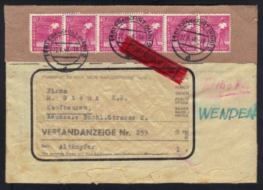 MeF Nr.954 (26) auf Eil-Fernbrief 1.GS 10-fach West / Frankfurt 22.6.48  
