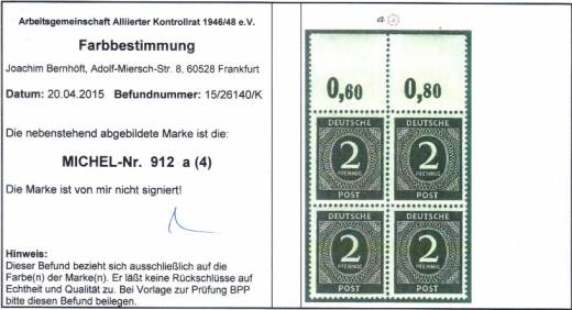 912a 4er P OR dgz, Befund ArGe Bernhöft