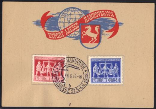 969a PF V a. Letzttags Sonderkarte Kennbuchst. b 969-970 EXPO Hannover 1948