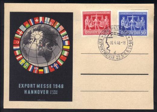 969a PF II a. Letzttags Sonderkarte Kennbuchst. d 969-970 EXPO Hannover 1948