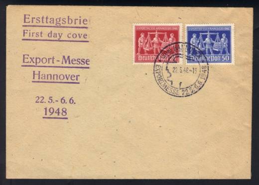 970a PF IV a. FDC Sonderumschlag Kennbuchst. f 969-970 EXPO Hannover 1948