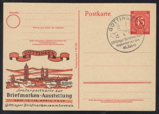 GS P955 + ZD, Göttingen, Briefmarken-Ausstellung 1947