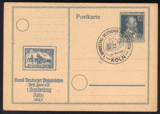 GS P965 + ZD, Köln, BDPh 1. Bundestag 1947 + PF