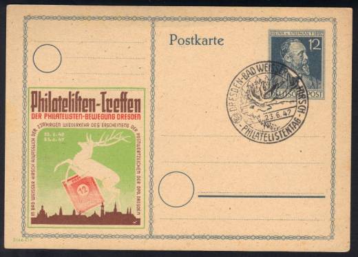 GS P965 + ZD, Dresden, Philatelistenbewegung 1947, gelbgrün
