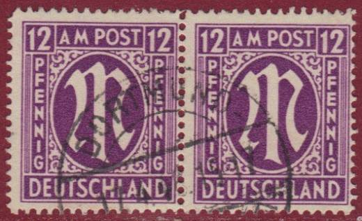 Bizone Nr. 15b Cy im Paar mit Vollstempel DORTMUND