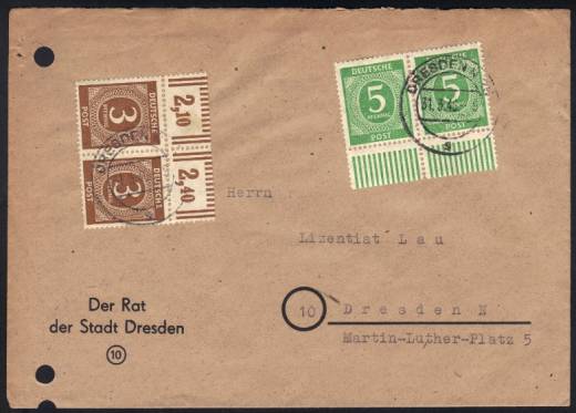 913 W OR + 915b W UR Paare auf Ortsbrief DRESDEN