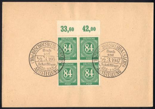 936a 4er P OR auf Ausstellungskarte BISCHOFSWERDA 1947 !!!RRR