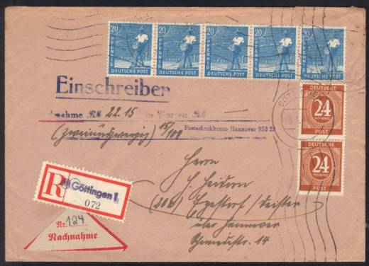 Nachnahme, Reco-Fernbrief 2.GS. GÖTTINGEN 20.1.48