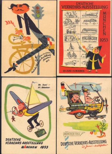 BRD Nr. 167 - 170, 4 seltene Ausstellungskarten Verkehsausstellung!