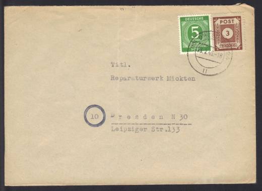 Frühverwendung: Ortsbrief mit Nr. 915b, DRESDEN 23.02.46