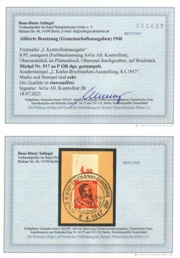 917aa P OR dgz SST KIEL, Befund D. Schlegel BPP echt + einwandfrei !!!RRR