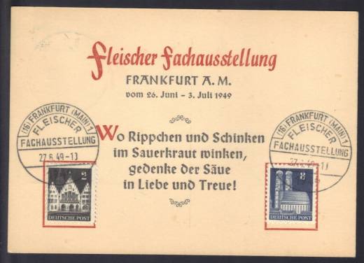 Bizone Sonderkarte SST Frankfurt 1949 Fleischer Fachausstellung !!!RRR
