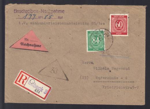 Reco-NN-Eigenhändig 1. GS., LÜBECK - WESERMÜNDE 24.5.47, Befund Schlegel BPP !!!RRR