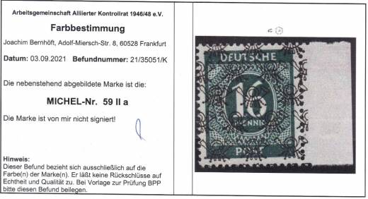Bizone Nr. 59 II a SR R **, Befund ArGe, sign. BPP !!!RRR