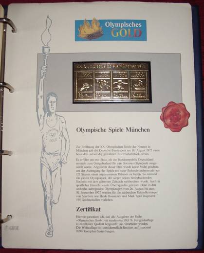 Olympia Block 1972 BRD in 99,8% Feingoldauflage !!!