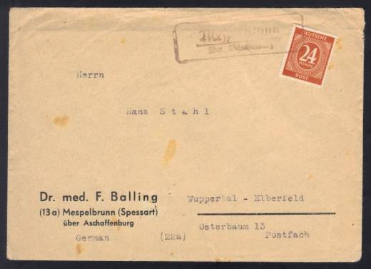 Neu entdeckter Notstempel MESPELBRUNN über Aschaffenburg auf Fernbrief nach Wuppertal!!!RRR