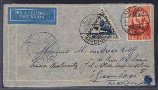 Luftpost-Leichtbrief Niederländisch-Indien Erstflug Medan - s Gravenhage 27.12.33