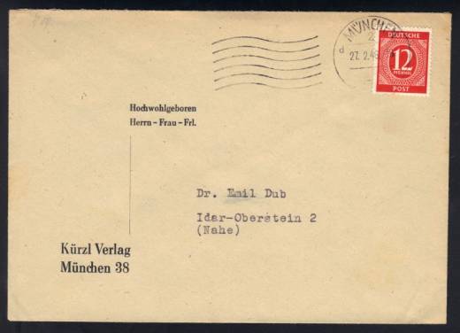 Frühverwendung Nr. 919 EF München - Idar Oberstein 27.02.46