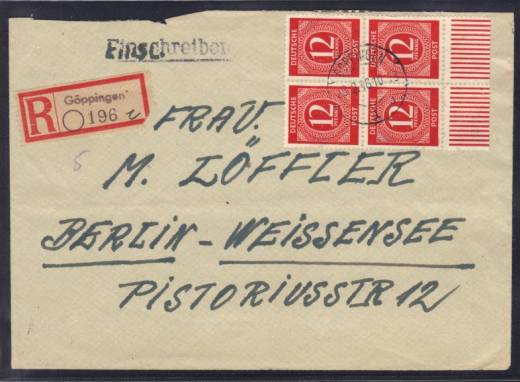 Frühverwendung Nr. 919 MeF auf Einschreibe-Fernbrief Göppingen - Berlin 28.02.46!!!