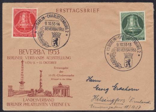 Berlin Nr. 102 FDC mit Nr. 103 nach Finnland!!! m. Ankunftsstempel
