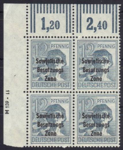 SBZ Nr. 186 DV M139 - 11 (kopfstehend!!!) im 4er W EOL !!!RRR