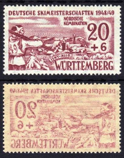 Franz. Zone, Württemberg Nr. 39y mit Abklatsch auf der Gummiseite!