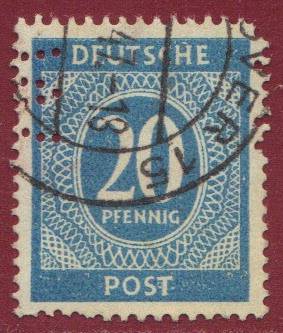 924a mit Firmenlochung / Perfin G.W. (Günther Wagner, Pelikanwerke) Hannover 1947