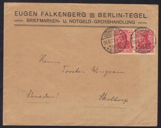 DR Nr. 145 MeF Auslands-Drucksachenbrief GÖHREN(Rügen) - Schweden 26.6.22!!!RRR