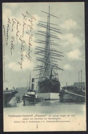 Photo postcard sailing ship Preussen from 2.8.1902 !!! RRR 