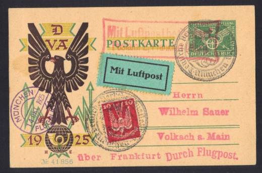Luftpost Sonder-GS P206 II Deutsche Verkehrsausst. München 1925 mit SST 2, F36-02 + A48-01b1!!