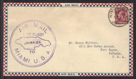 Luftpost-Brief 1930 Erstflug Kingston (Jamaika) - Miami USA!!!