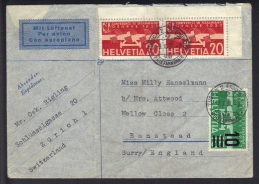 Luftpostbrief 1937 Schweiz - England