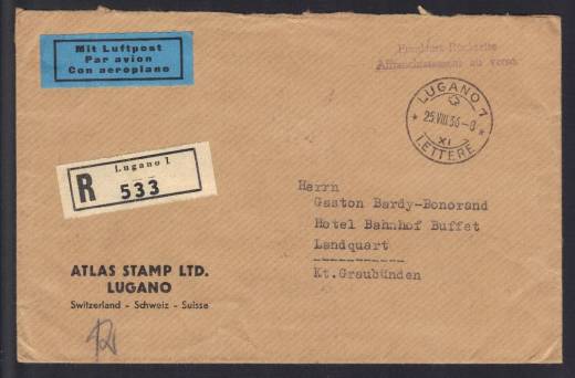 Luftpost-Einschreibebrief Schweiz 1936 Lugano - Landquart