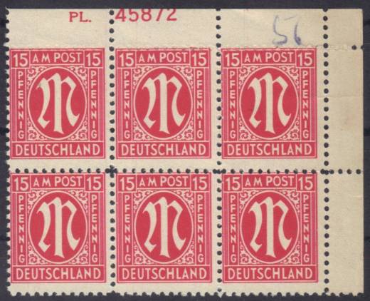 Bizone Nr. 8x DD 6er EOR mit Plattennummer + PF F08, 9, 18 u. 20 (III) ** !!!RRR, Unikat!