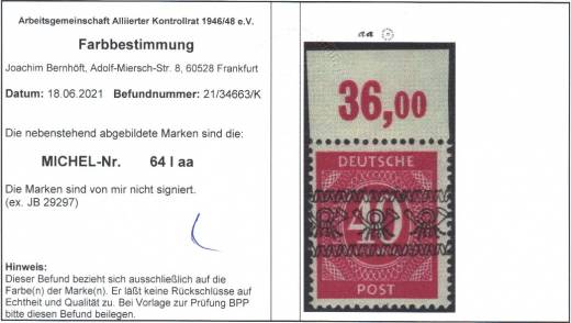 Bizone Nr. 64 I aa P OR **, Befund ArGe! + gepr. Schlegel BPP!!RRR